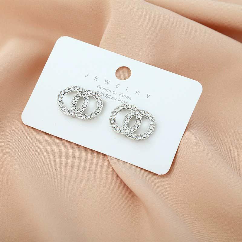 Hollow Double Circles Round Twist Knot Crystal Full Rhinestone Stud Earring for Women Temperament Wedding  Zircon Girl Gift