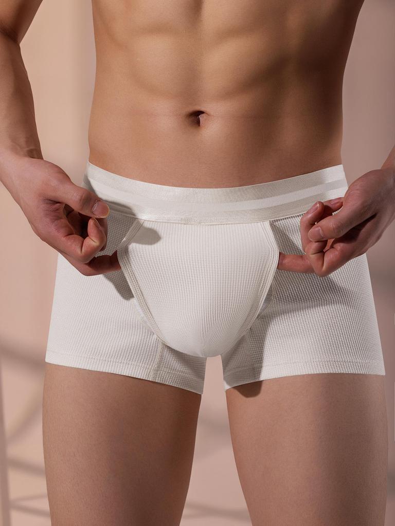 Men's Breathable Cotton Waffle Boxer Briefs with Bullet Separation