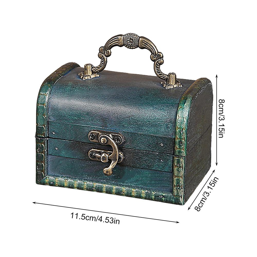 Vintage Jewelry Box Wooden Lock Box Pirate Chest With Key Lockable Jewelry Keepsake Container With Lid Moderate Capacity
