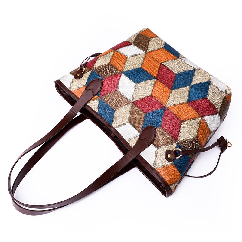 2pcs Geometric Pattern Tote Bag Set, Fashion Shoulder Bag, Women's Large Handbag With Clutch Coin Purse