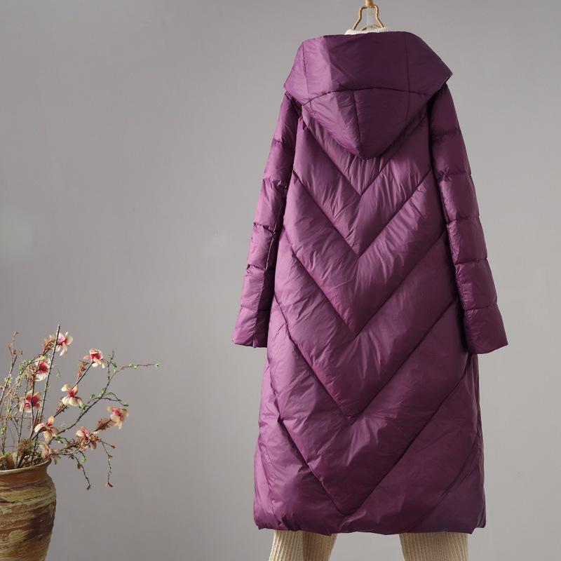 Down jacket women's winter new hooded long over the knee loose version retro ethnic style light luxury warm tide