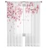 Pink Flower Cherry Blossoms White Tulle Curtains for Living Room Bedroom Decoration Chiffon Sheer Voile Kitchen Window Curtain