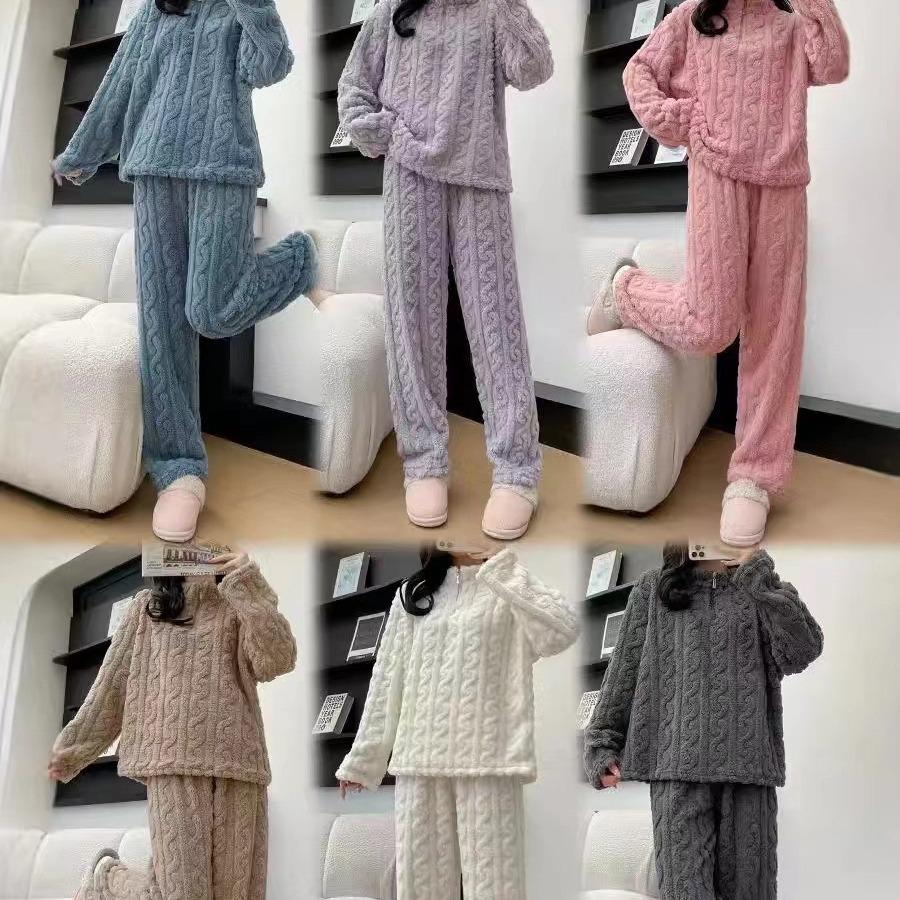 Podzimní a zimní Twist Zipper Couple Plus Sametové tlusté korálové fleecové pyžamo Velké teplé Žakárové Cardigan Domácí služba