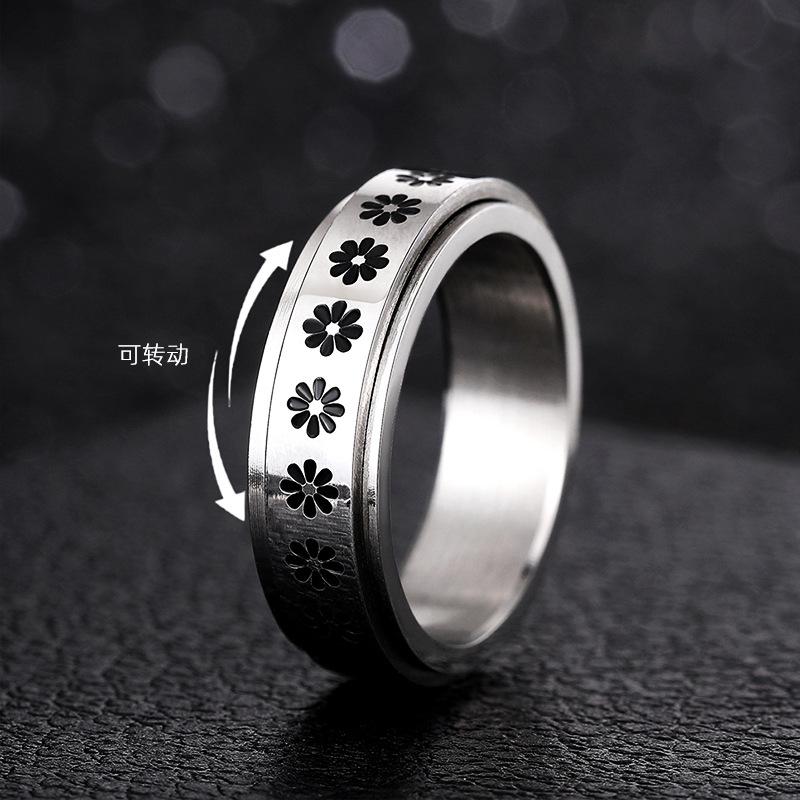 Personalized Niche Ring, Rotatable Unisex Ring, Small Flower Fashion Jewelry