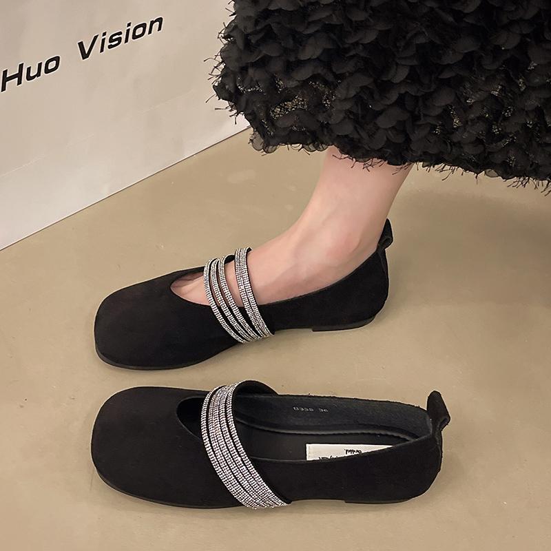 2024 Autumn New Fashion Retro Leopard Print Shallow Mouth Casual Shoes Women's Rhinestone Chain Decorated Low-top Shoes