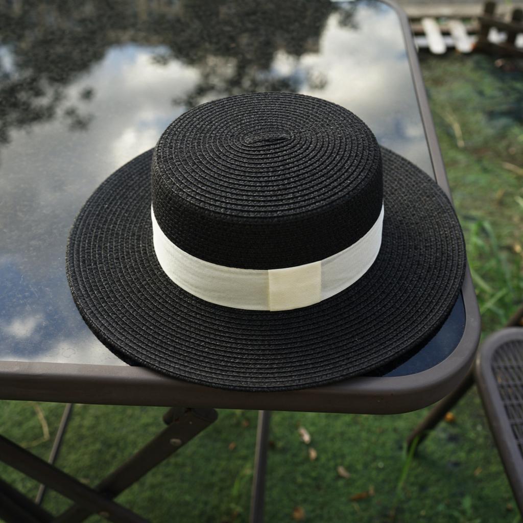French Small Fragrance Black Wide Brim Straw Hat For Men And Women Summer Retro Flat Top Top Hat Sunshade Sun Protection Beach Versatile Vacation
