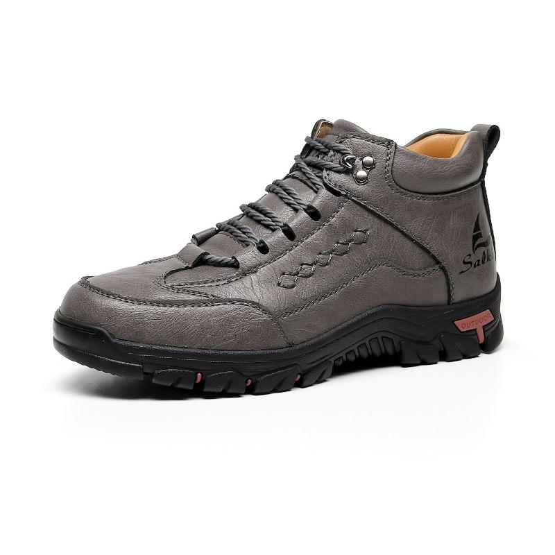 Handmade Men's Boots High-Top Casual Shoes Lace-Up Outdoor Men Hiking Shoes Non-slip Leather Ankle Boots Plus Size Fashion Boots