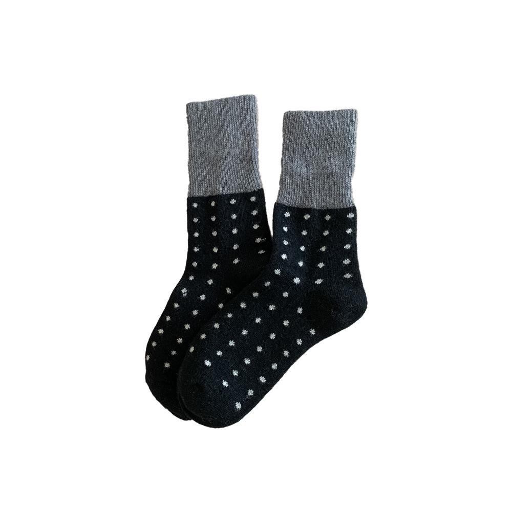 Warm Wool Socks for Women, Mid-calf Socks for Autumn and Winter, Thickened Color-blocked Polka Dot Winter Long Socks, Pile Socks