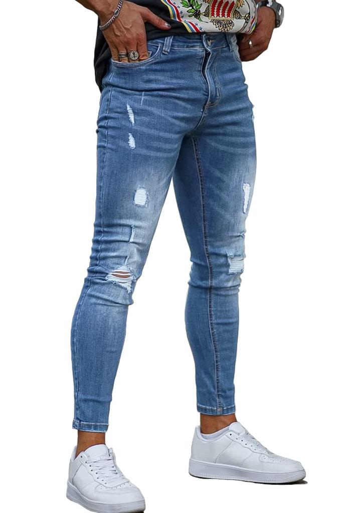 GINGTTO Casual Washed Blue Skinny Size 30 Men's Jeans,