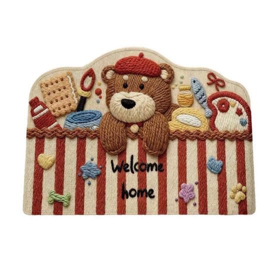 Cartoon Animal Welcome Doormat Cute Cat Dog Bear Entrance Rug Non-Slip Absorbent Floor Mat for Bathroom Bedroom Kitchen Doorway