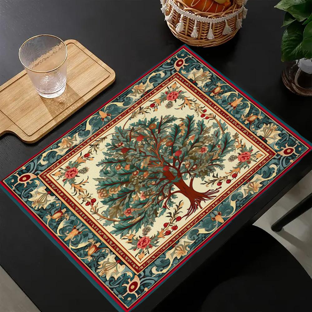 

Christmas Tree William Morris pattern Print Linen Dining Table Mats Kitchen Placemat 30X40cm Coasters Pads Bowl Cup Mat 1pcs