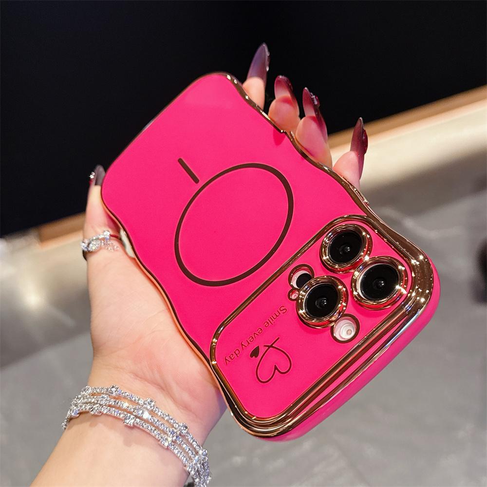 Fashion Wave Heart Shape Electroplating Magsafe Case for iPhone 16 Pro Max 16E 15 14 13 12 11 Magnetic Wirelesss Charge Cover