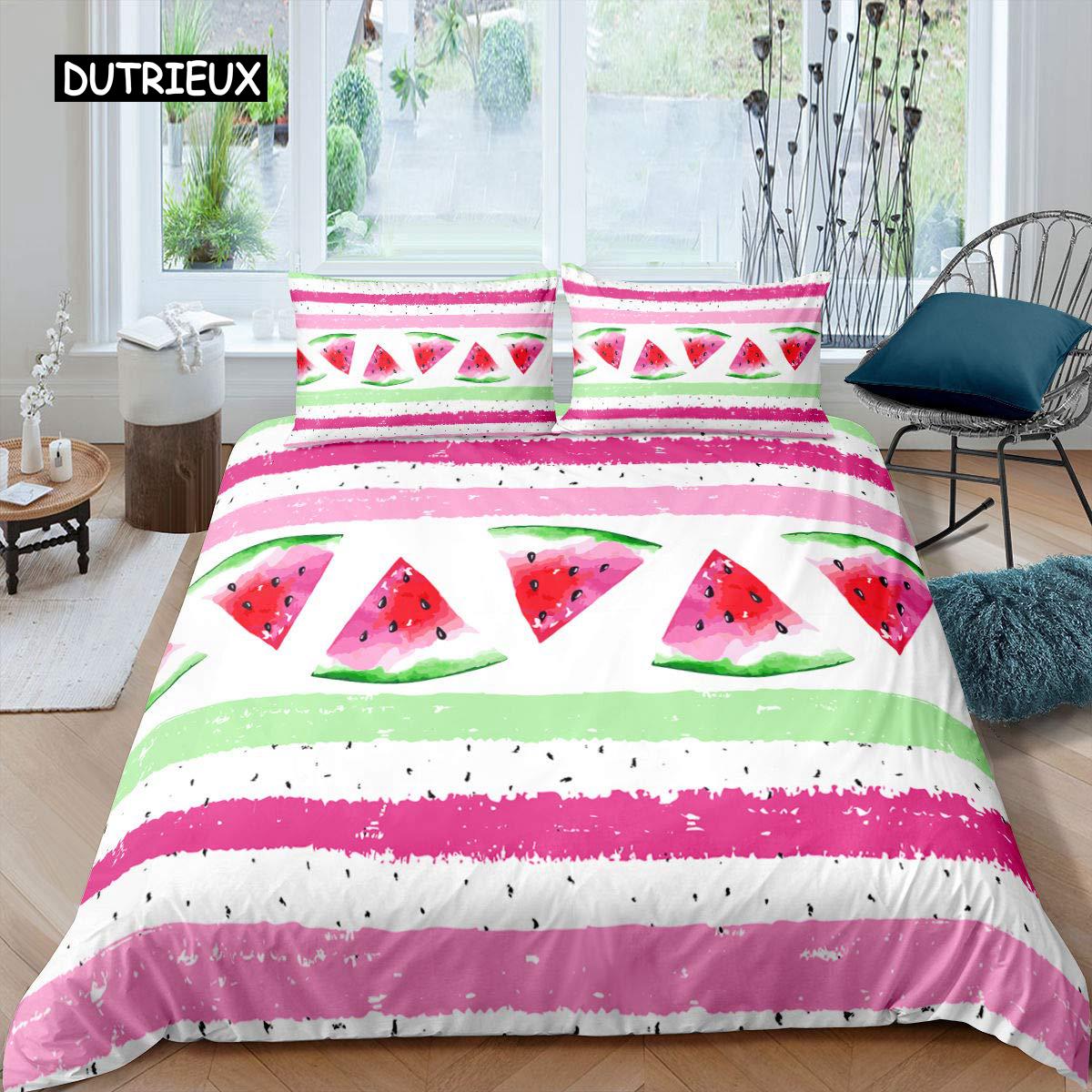 

Watermelon Duvet Cover Set Hawaiian Bedding Set King Size Microfiber Summer Fruit Theme Comforter Cover for Kids Boys Girls Teen EU single(135x200cm)