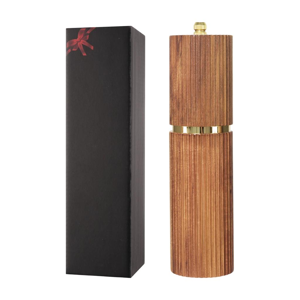 Manual Wooden Pepper Grinder Striped Texture Spice Mill for Sea Salt and Peppercorns with Adjustable Coarseness for Kitchen Restaurant BBQ Use