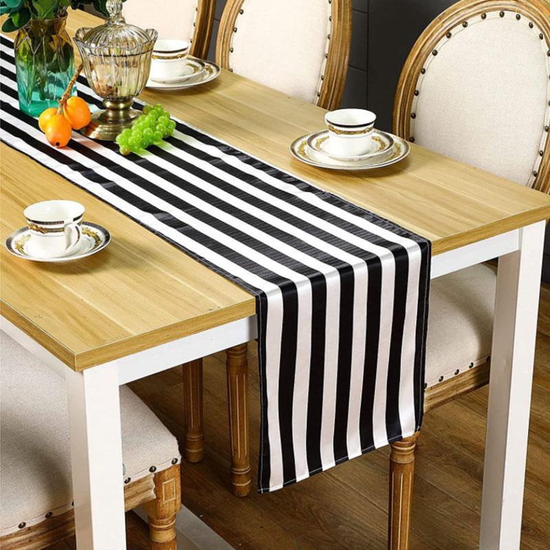 Tischläufer schwarz weiß gestreift Dinner-Party Geburtstagsparty Hochzeit Frühling Dekor