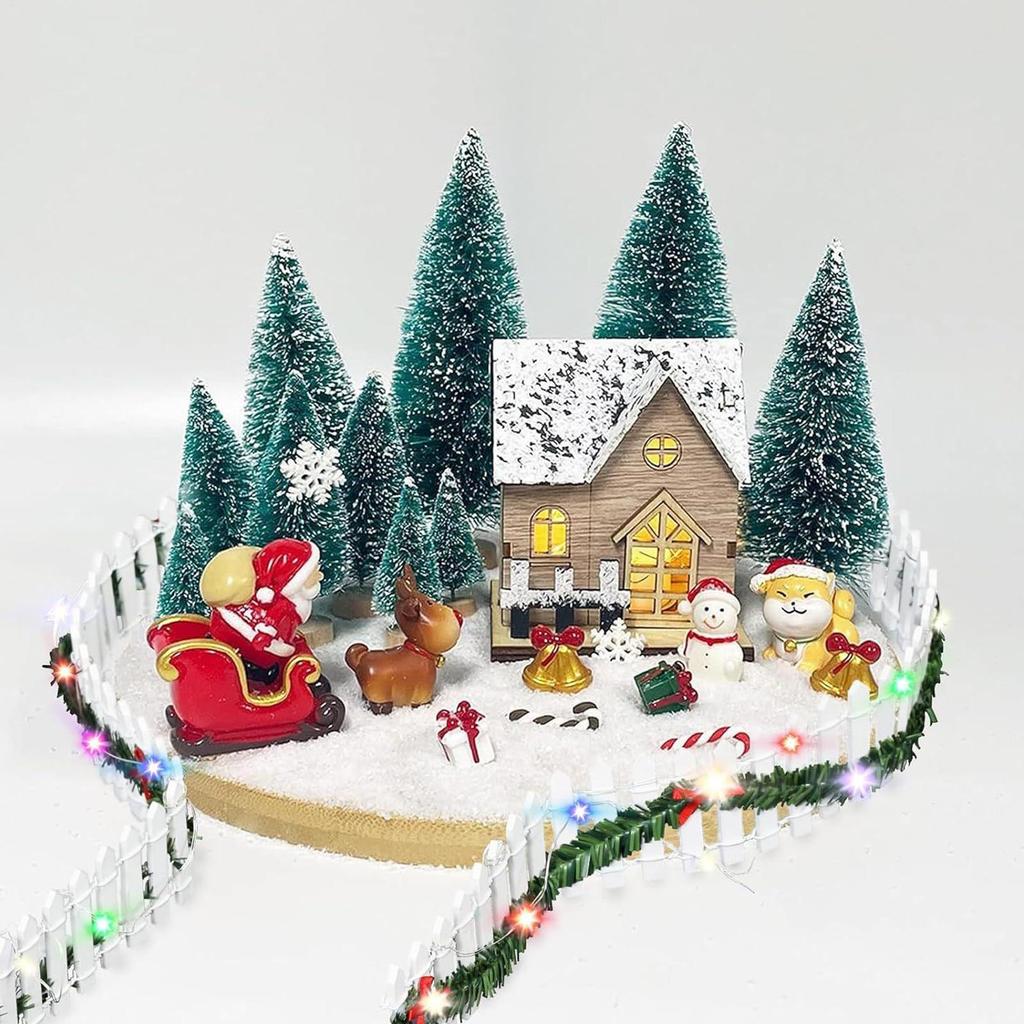 Christmas Tree Fences Garden Fencing Fairy Garden Accessories Wooden Party Decoration With LED Light For Kids Holiday Home Decor