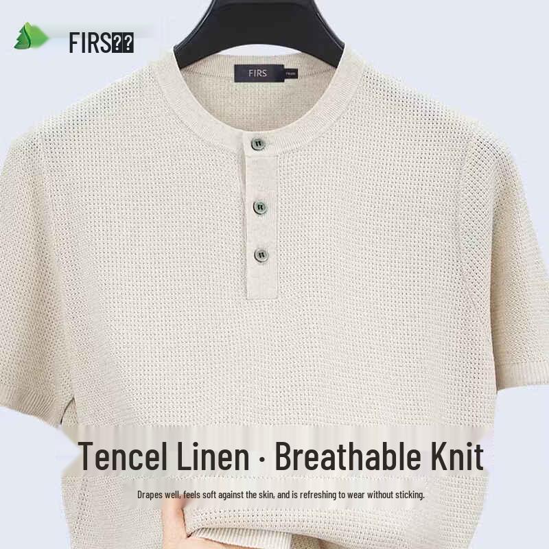 

FIRS Men s Linen Blend Henley Short Sleeve T-Shirt XL