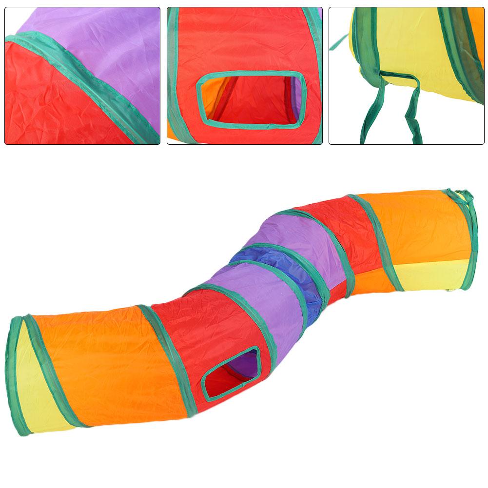 S Shaped Foldable Tunnel Cat Kitty Training Interactive Rainbow Color Tube Pet Toy