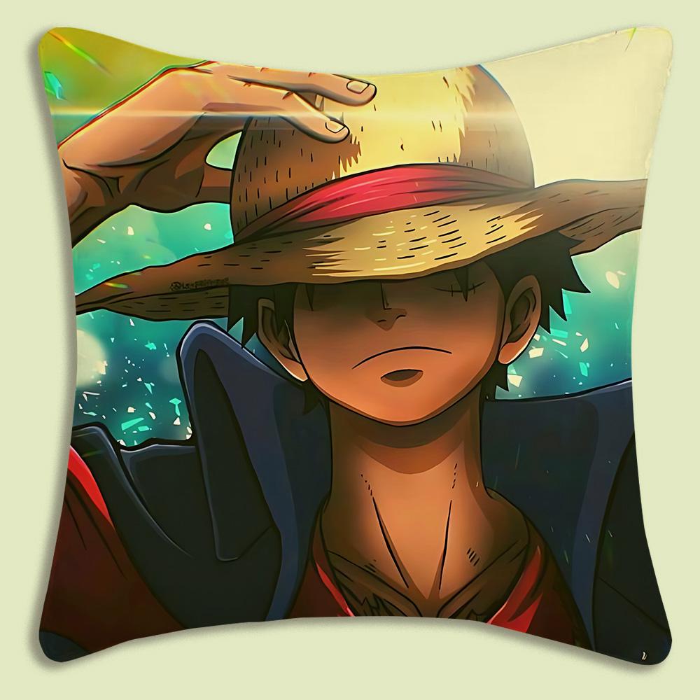 Anime One Pieces L-Luffy Pillow Covers Cartoon Sofa Decorative Home Double-Sided Printing Short Plush Cute Cushion Cover