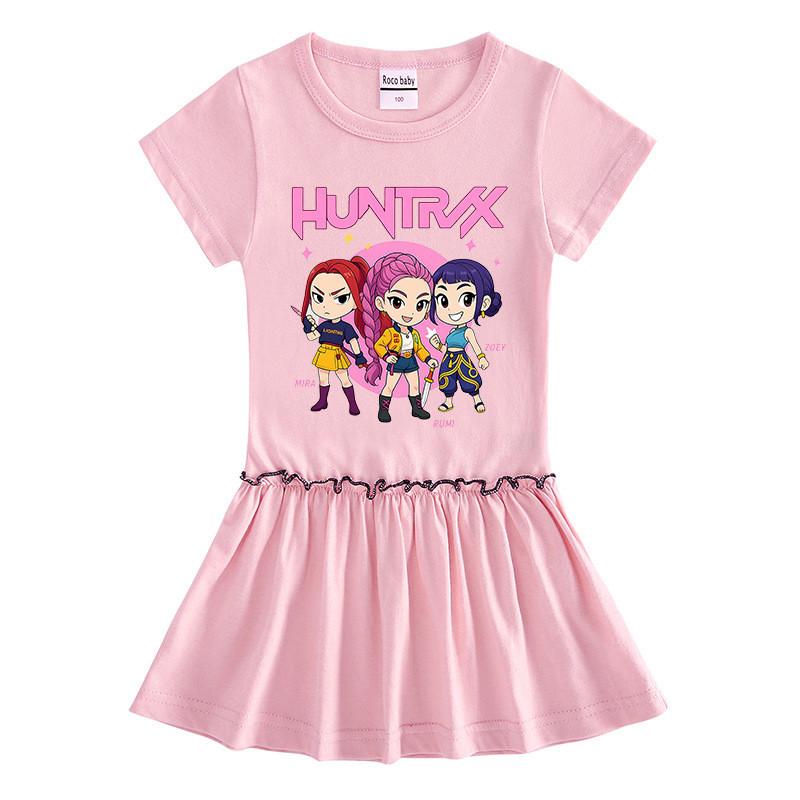 Girls Kpop Rumi Mira Zoey Hunters Print Raglan Sleeves Pleat Dress