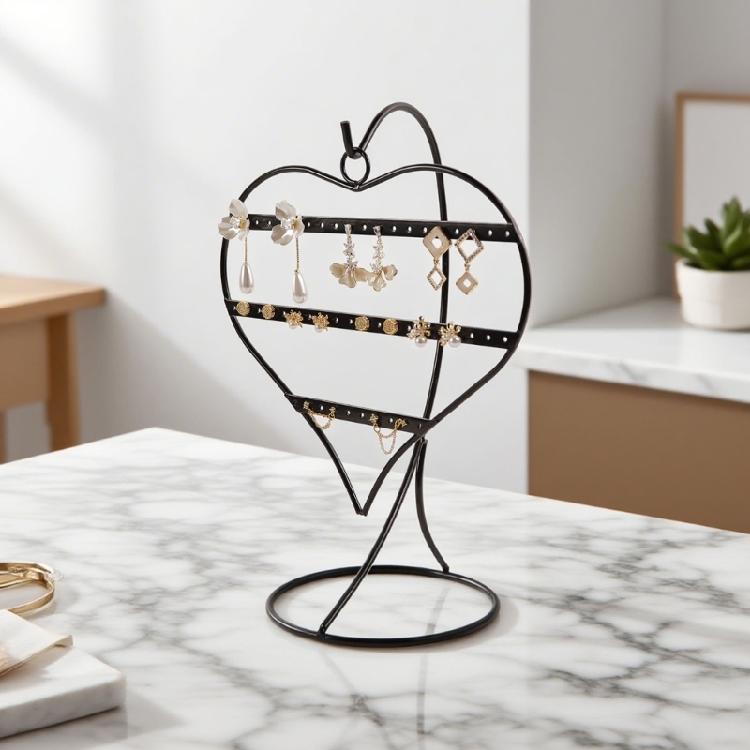 Decorative 50 Hole Heart Shape Iron Jewelry Stand Earring Organizers Desktop Display for Earrings Home Store Presentation