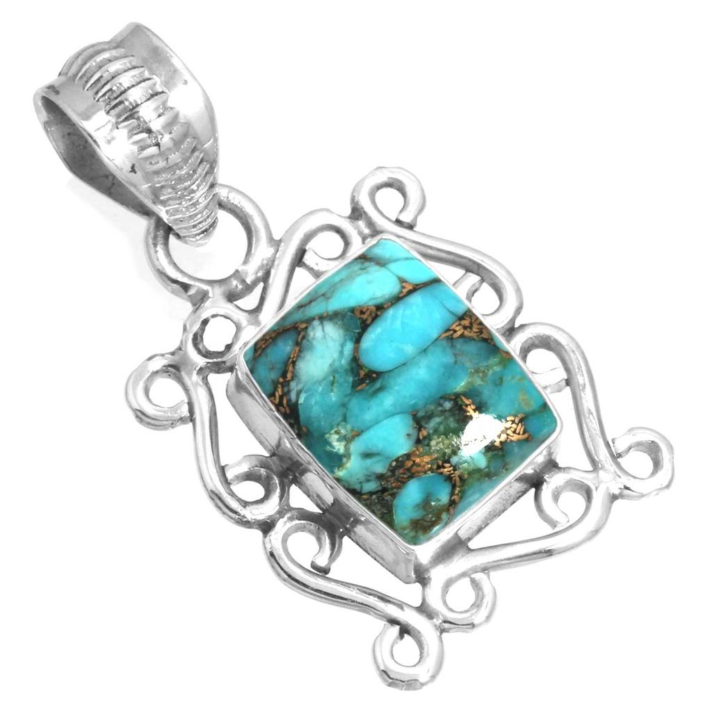 925 Sterling Silver Pendant Women Gemstone Handmade Jewelry Easter Gift Blue Green Purple Copper Turquoise Pearl Lapis Mother Of Pearl Vintage