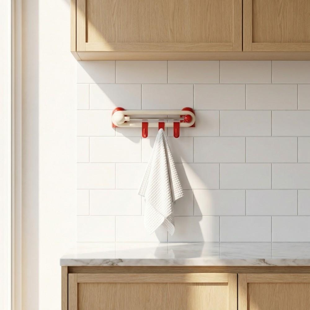 Waterproof Wall Towel Hooks Non Perforated Kitchen Storage Hooks Rotating Sliding Hooks  for Home