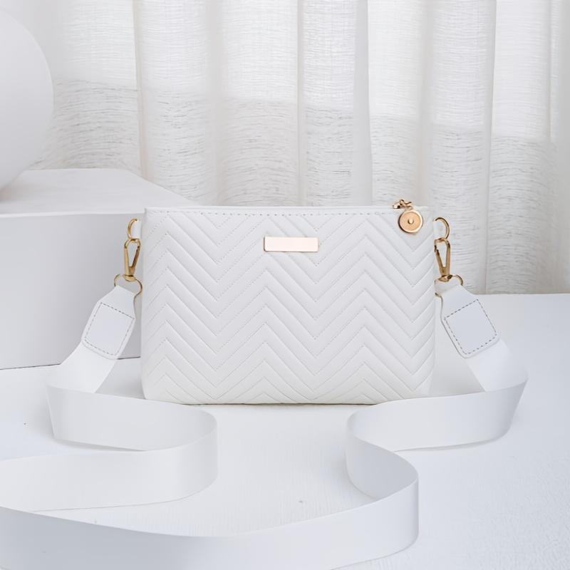 Stylish Striped Shoulder/Crossbody/Handbag with Delicate Hardware Accessories, Zipper Closure, Multifunctional Bag for Daily Use