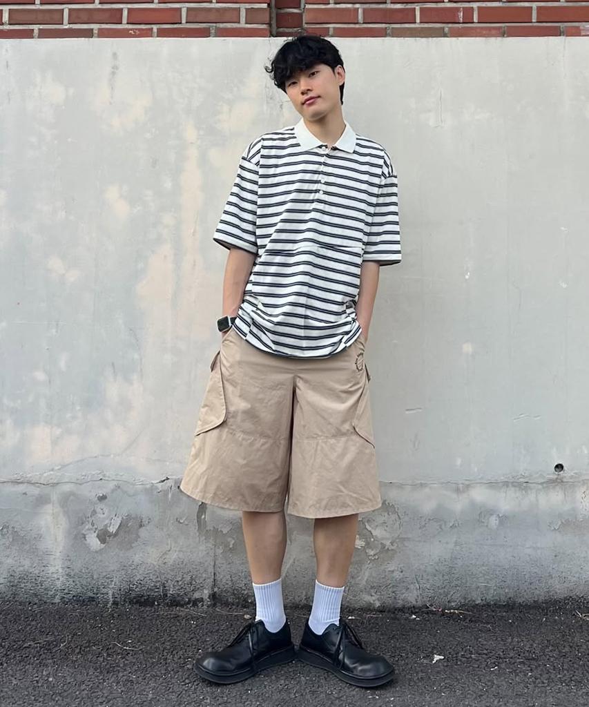 INTEMPOMOOD Glitch Stripe Collar T-Shirt_Ivory