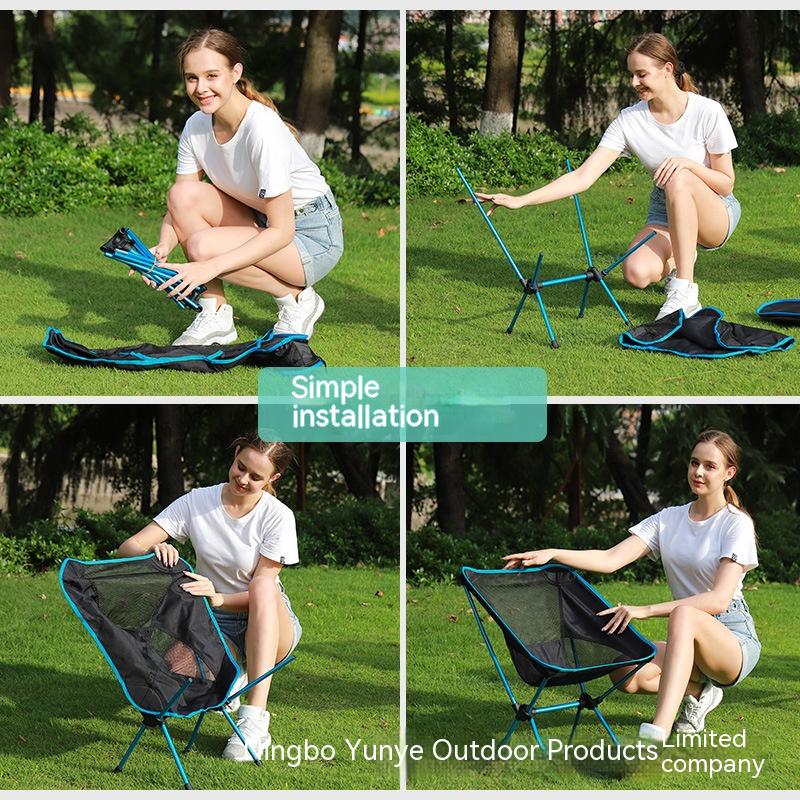Outdoor Convenient Foldable Chair Lazy Ultralight Fishing Camping Leisure Backrest Recliner Aluminum Alloy Moon Chair