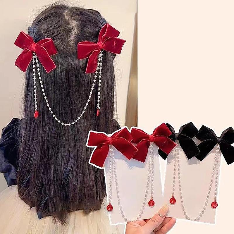 Elegant Vintage Sweet Bow Pearl Tassel Chain Hairpins Sweet Headband Hair Clips For Women Girls Fashion Hair Accessories Gift