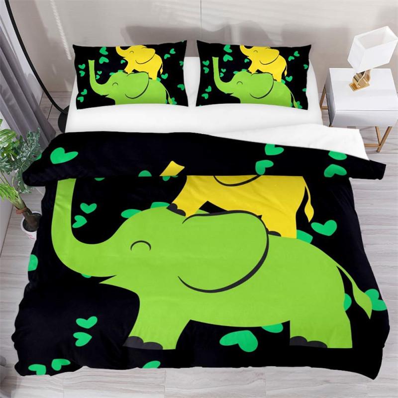 Boys Cartoon Elephant Duvet Cover Lovely Animal Theme Bedding Set Full For Girls Boys Kawaii Room Decor Microfiber Quilt Cover