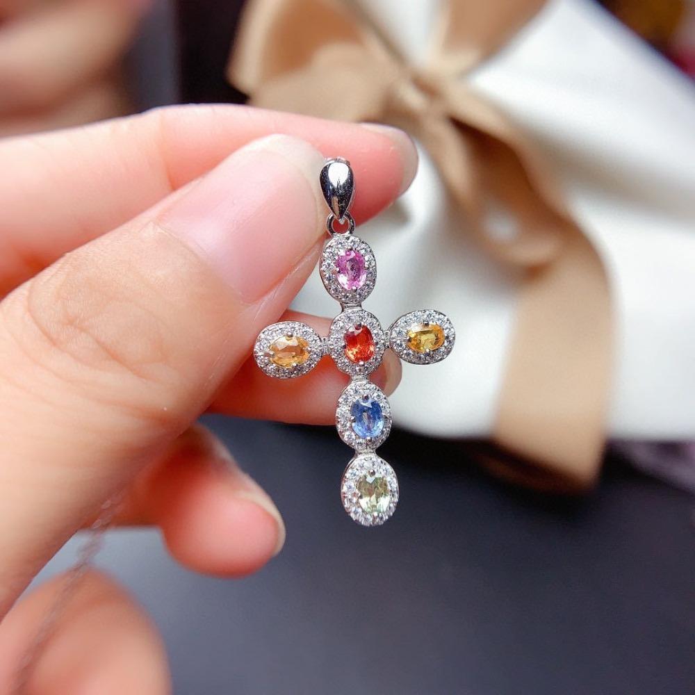 Vícebarevný turmalín s vysokouhlíkovým diamantem Náhrdelník pro ženy Imitace safírového přívěsku ze Srí Lanky Módní šperk