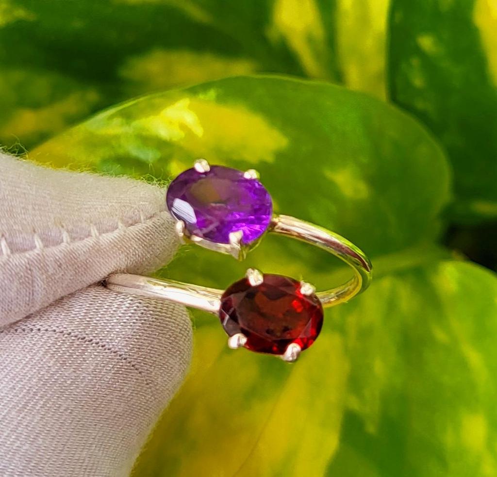Natural Amethyst Garnet Gemstone 925 Sterling Silver Ring Size 10 US, Gift A 40