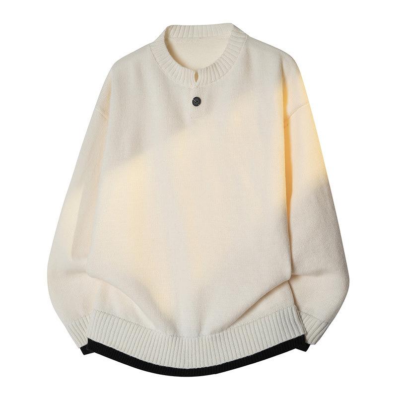 Men's Warm Fashionable Versatile Large Size Thick Sweater Soft High Quality Fabric Round Neck Sweater Loose Casual Sports Long Sleeve Knit Sweater