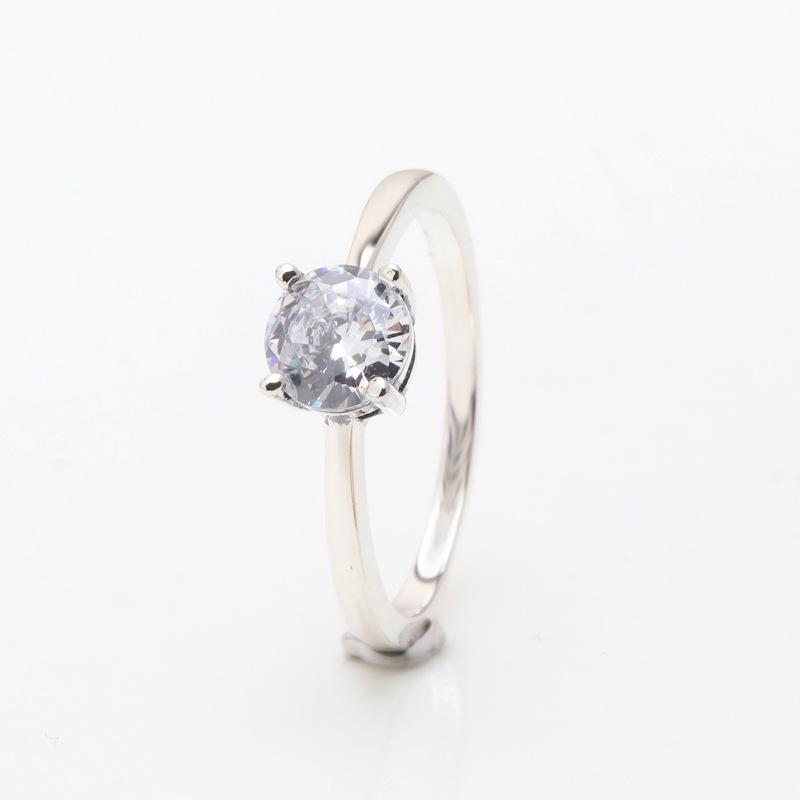 Pan Jia Women s Silver-Plated Zircon Solitaire Ring - European American Four-Prong Design, Light Luxury Gift 52