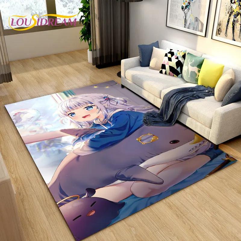 Gawr Gura Hololive Cute Anime Shark Area Rug,Carpet Rug for Living Room Bedroom Sofa Doormat Decoration, Kids Non-slip Floor Mat
