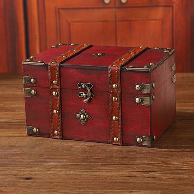 Wooden Storage Box with Lock Large Capacity Multipurpose Decorative Treasure Chest Retro Style Storage Organizer