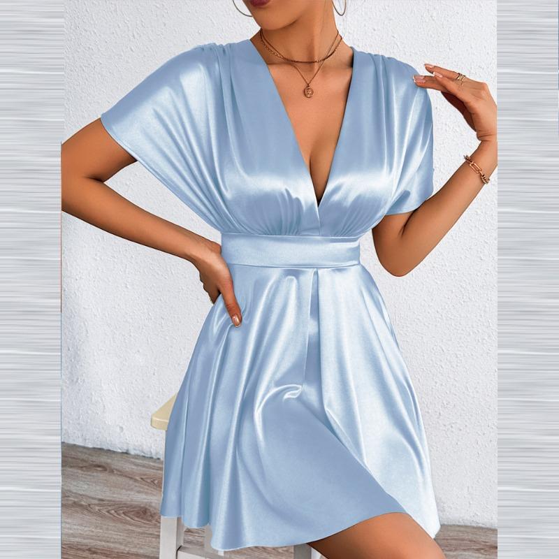 Women S Sleeveless V Neck Sexy Waist Tight Slim Summer Dress