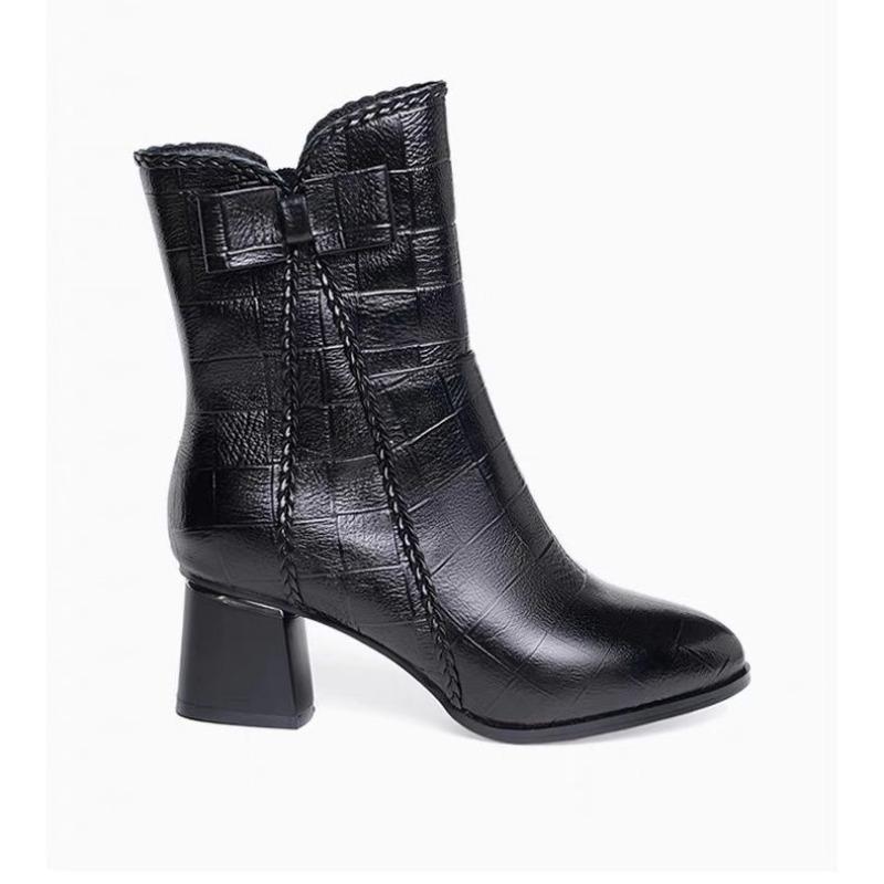 

2024 женская обувь из искусственной кожи, женские ботильоны, современные ботинки в стиле ретро, ​​женские однотонные туфли с застежкой-молнией и галстуком-бабочкой, женские туфли на массивном каблуке с острым носком 40 чёрный