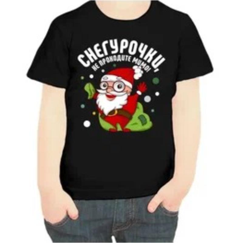 

Детские футболки с принтом Санта Клауса, с круглым вырезом, новогодние, для мальчиков, удобный и модный топ, с коротким рукавом 170