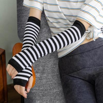 1 Paar Damen Fingerlose Handschuhe, gestreift, gestrickt, Ellenbogen-Fäustlinge für den Winter, weich, dehnbar