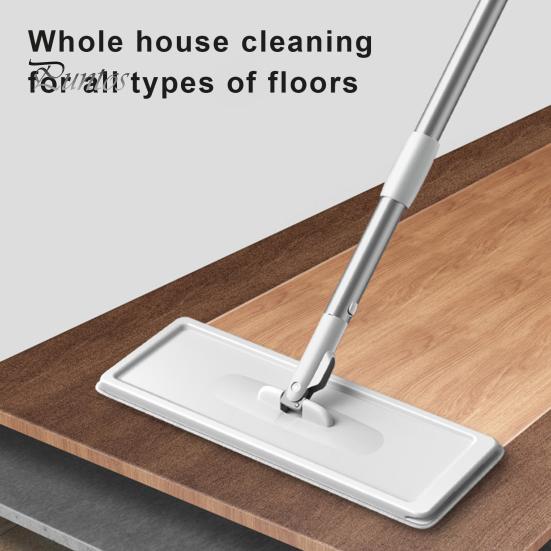 Stainless Steel Handle Lazy Mop Flat Squeeze Bucket Set with Long 360-Degree Rotation Dry Wet Use Tile Floor Cleaning Wringer Kit Family-Friendly Tool