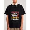 Weißes T-Shirt mit Rundhalsausschnitt, Grafik zum Thema Gaming und Ramen essen, mit Kopfhörern und einer Schüssel Nudeln, Freizeitkleidung für Gamer und Liebhaber von Essen