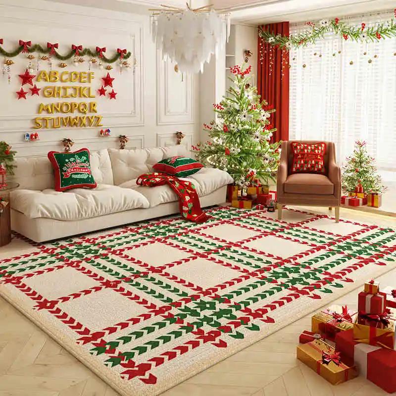 Christmas Gingerbread Man Area Rug Red Base Holly Border Soft Non Slip Washable Carpet for Living Room Holiday Decor