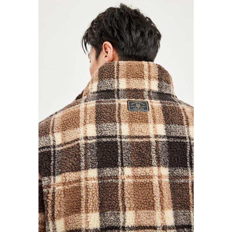 Septwolves Stand-Collar Lambswool Plaid Reversible Jacket for Men