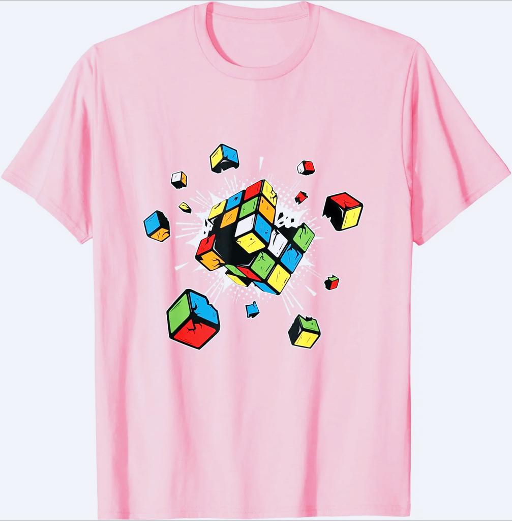 Exploding Rubix Rubics Cube Gift Funny Pattern Print T-Shirt Summer Fashion Casual Comfort Soft Cotton Classic Men Tops Tees