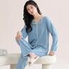 2 Pezzi/Set Pigiama da Donna con Imbottiture al Petto Maniche Lunghe Largo Tinta Unita