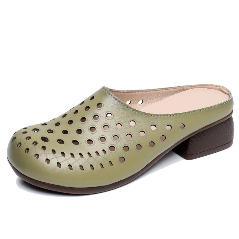 Dámské zelené sandály 2024 letní pohodlné platformové sandály pravá kůže nazouváky vyřezávané zvýšení protiskluzové módní dámské boty