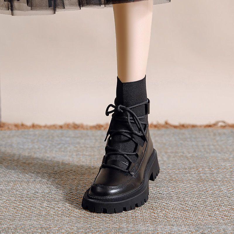 Real soft leather Martin boots summer thin women's 2025 new boots platform women's boots spring and autumn single boots black short boots